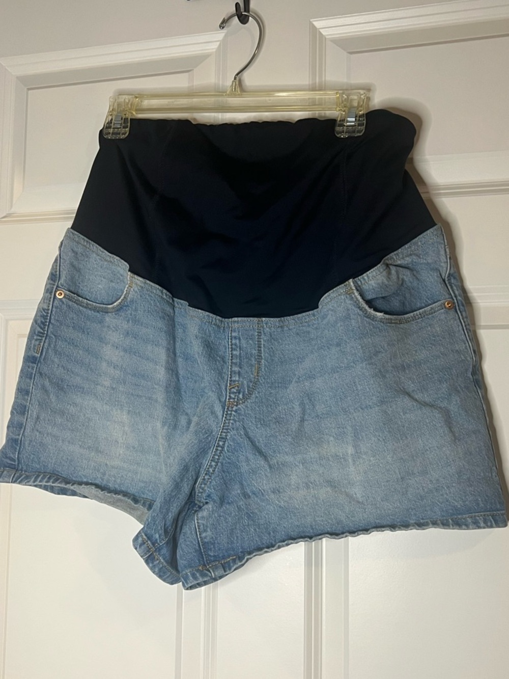 Maternity Denim Shorts with Black Stretch Panel